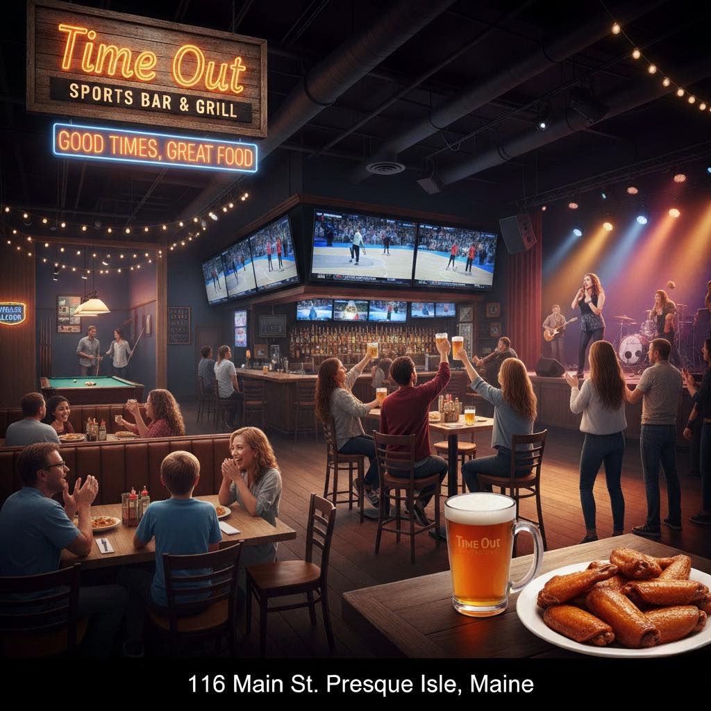 Main Street Presque Isle — Time Out Sports Bar & Restaurant exterior
