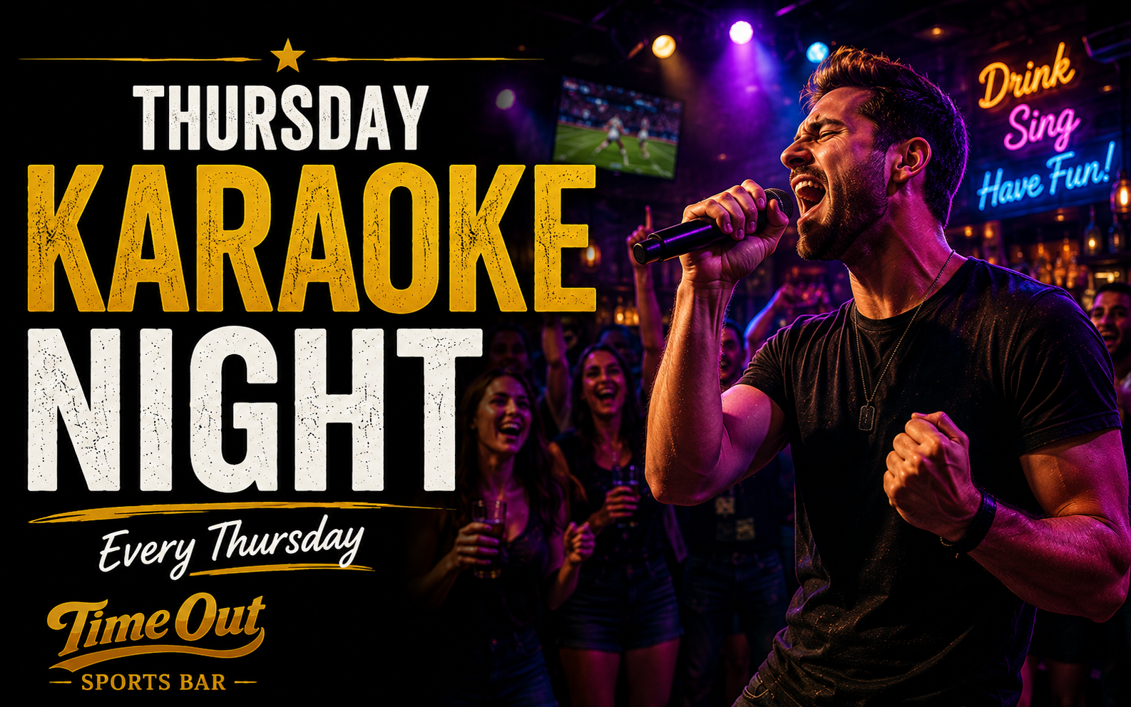 Karaoke Night every Thursday at Time Out Sports Bar — the best karaoke bar in Presque Isle, Maine